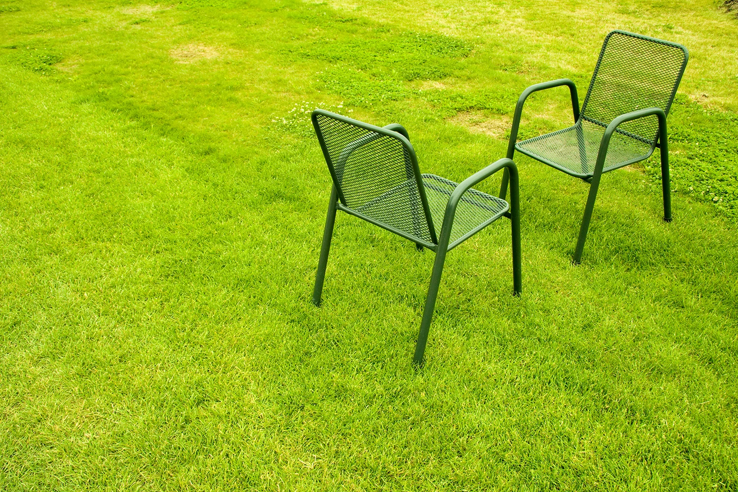 2 Stühle auf Gras einander gegenüber